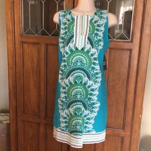 Teal, green and white medallion print dress NWT M